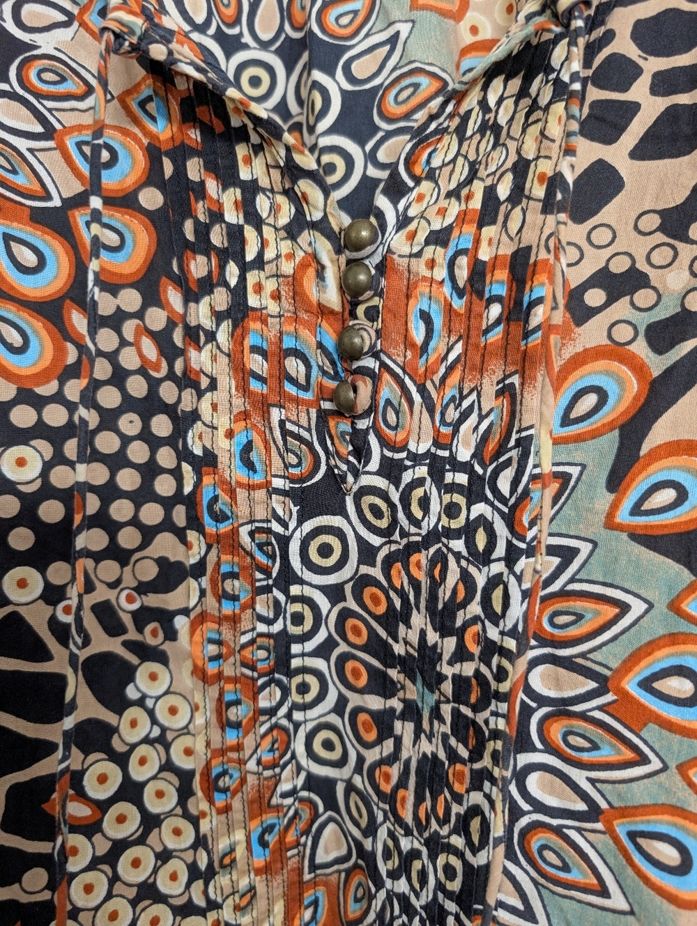 COUPE COLLECTION BOHO PRINT BLOUSE EARTH TONES 100% COTTON FLOWY TOP - Picture 5 of 6